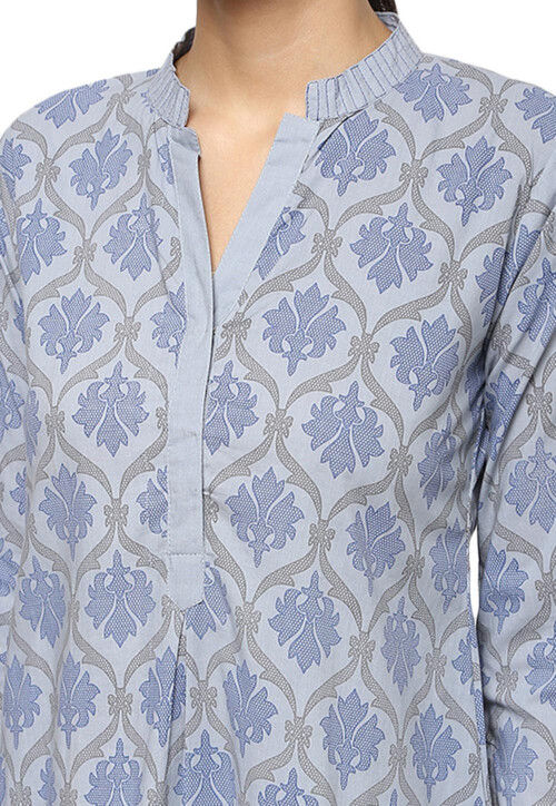 Handloom Pure Cotton Kurti in Light Grey