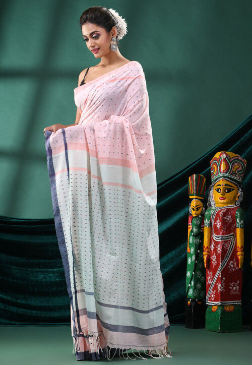 Handloom Pure Cotton Saree in Baby Pink