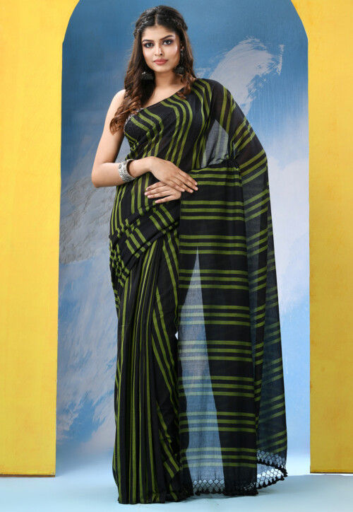 Handloom Pure Cotton Saree in Black