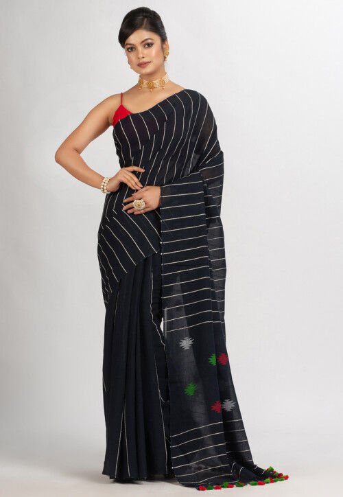 Handloom Pure Cotton Saree in Black