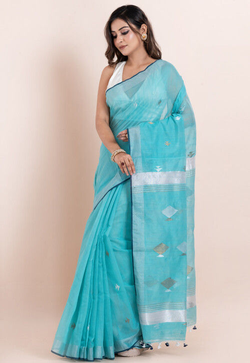 Handloom Pure Cotton Saree in Blue