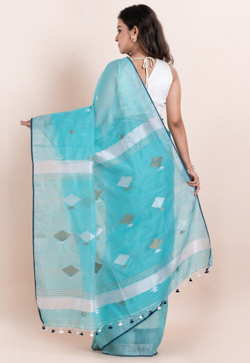 Handloom Pure Cotton Saree in Blue