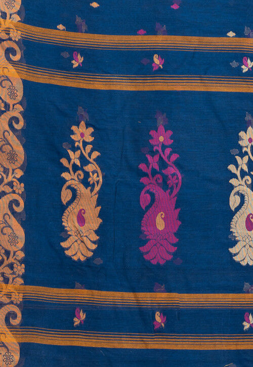 Handloom Pure Cotton Saree in Dark Blue