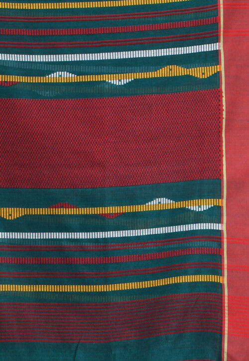 Handloom Pure Cotton Saree in Dark Turquoise