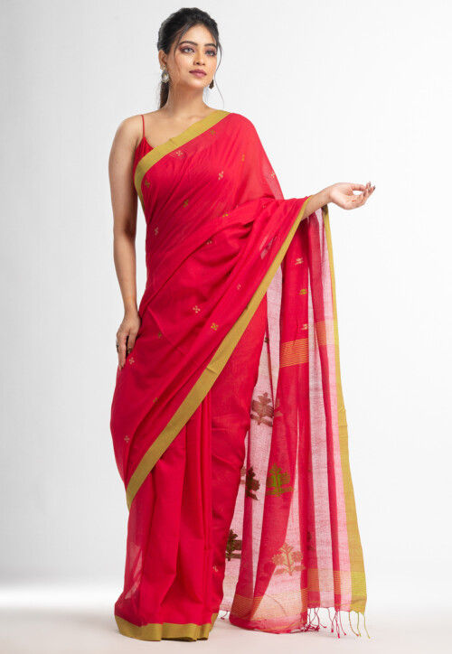 Handloom Pure Cotton Saree in Fuchsia