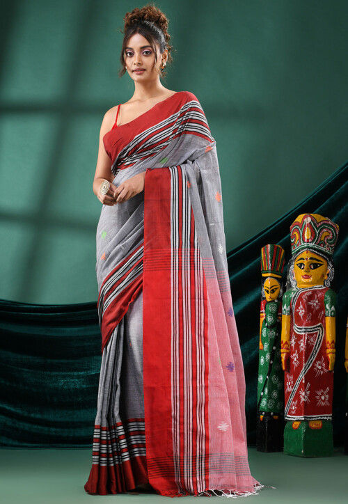 Handloom Pure Cotton Saree in Grey
