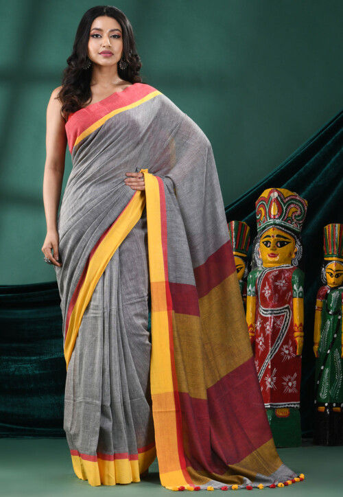 Handloom Pure Cotton Saree in Grey