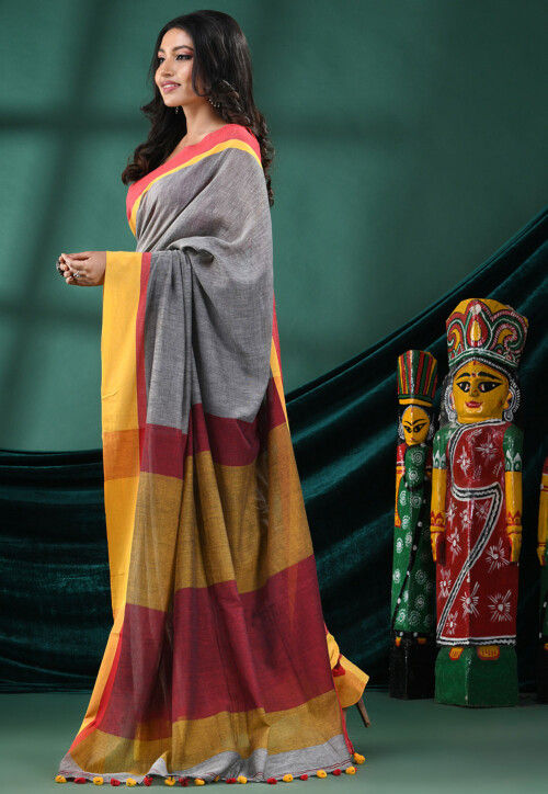 Handloom Pure Cotton Saree in Grey