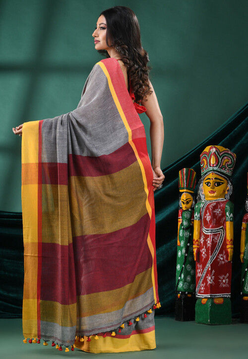 Handloom Pure Cotton Saree in Grey