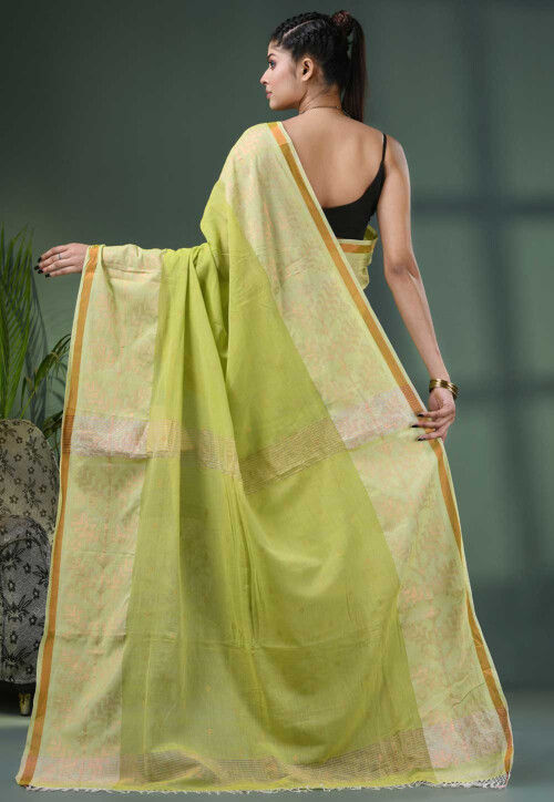 Handloom Pure Cotton Saree in Light Green