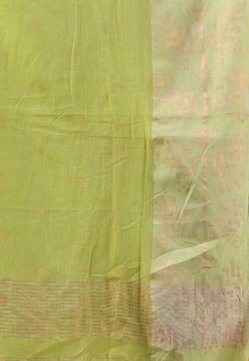 Handloom Pure Cotton Saree in Light Green