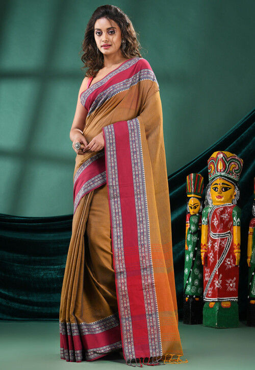 Handloom Pure Cotton Saree in Light Mustard