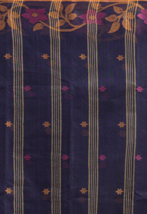 Handloom  Pure Cotton  Saree in Navy Blue