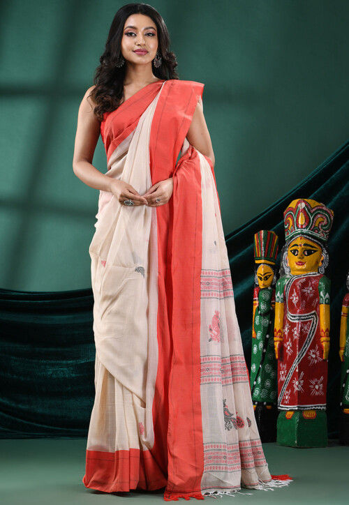 Handloom Pure Cotton Saree in Off White