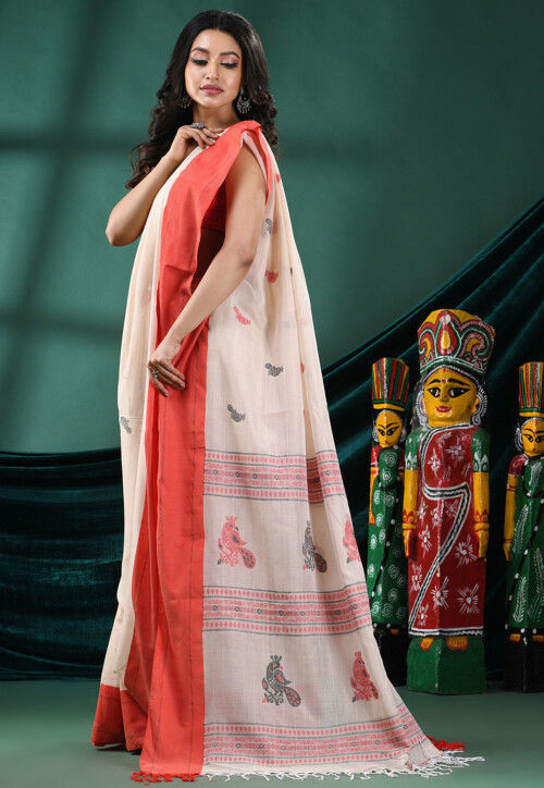 Handloom Pure Cotton Saree in Off White