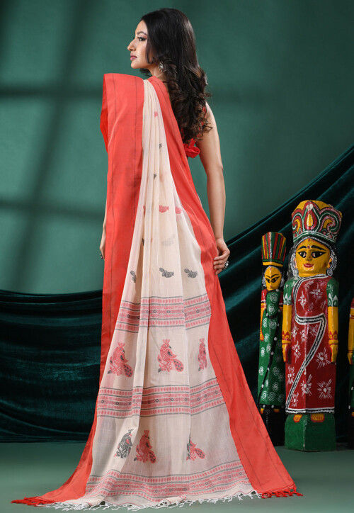 Handloom Pure Cotton Saree in Off White