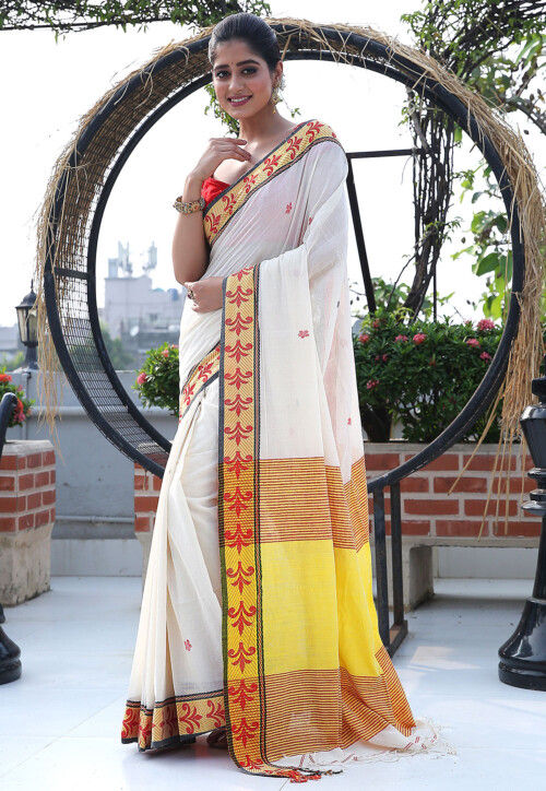 Handloom Pure Cotton Saree in Off White