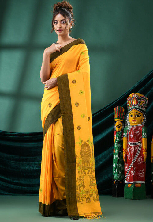 Handloom Pure Cotton Saree in Yellow