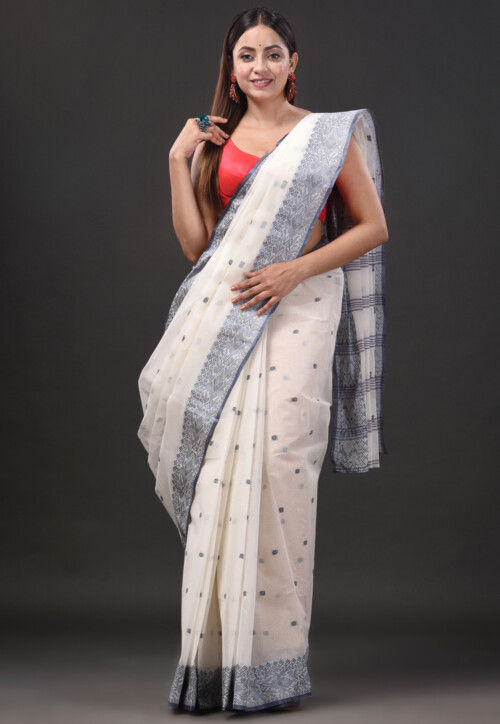 White Elegant Look Traditional Cotton Bengali Womens Tant Saree Without  Blouse Piece at Best Price in Kolkata | Aankhi's Bake Decor