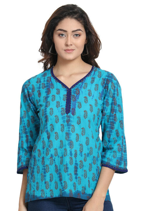 Handloom Pure Cotton Top in Blue