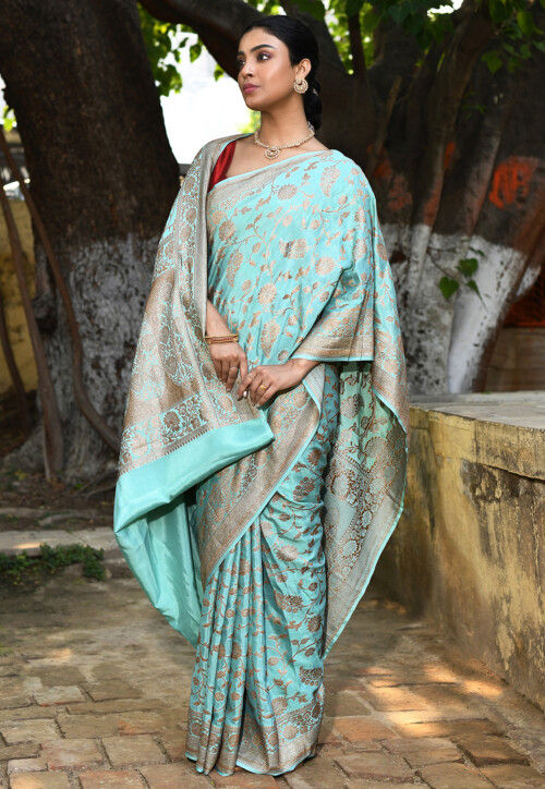 Pure Crepe Silk Handloom Banarasi Saree with Handwork main image 1