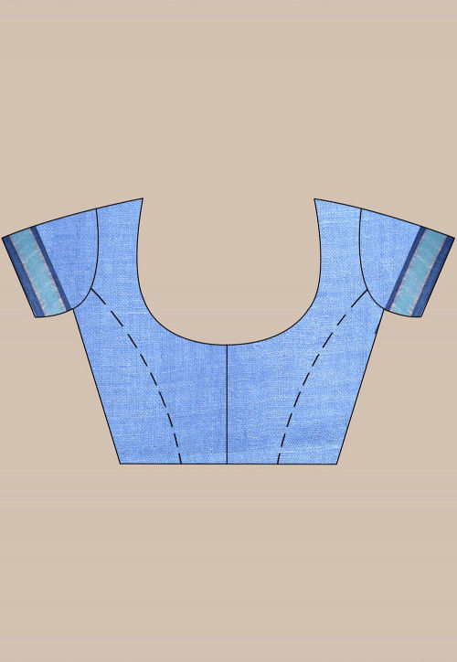 Handloom Pure Linen Jamdani Saree in Light Blue