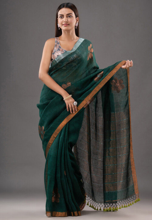 Buy Fern Green Linen Saree online-Karagiri – Karagiri Global