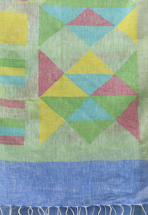 Handloom Pure Linen Saree in Sky Blue