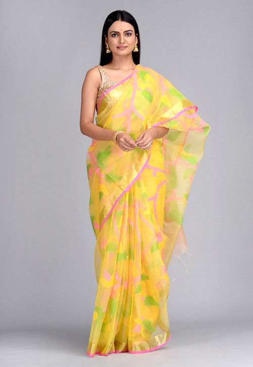 Handloom Muslin Jamdani saree with running blouse – thecotlin