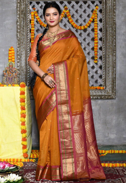 Handloom Pure Silk Cotton Gadwal Saree in Mustard