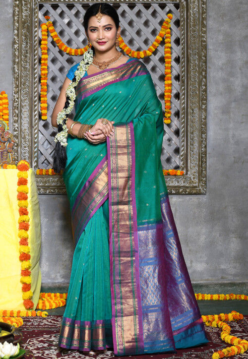 Nilamati Blue Mangalaliri Handloom Pure Silk Cotton saree - Seven Sarees