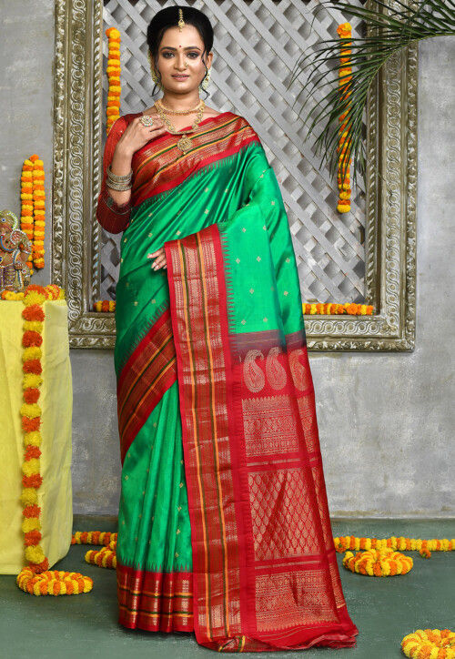 Handloom Pure Silk Gadwal Saree in Green