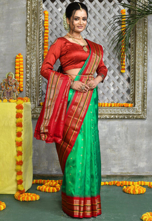 Handloom Pure Silk Gadwal Saree in Green