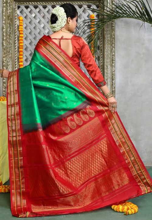 Handloom Pure Silk Gadwal Saree in Green
