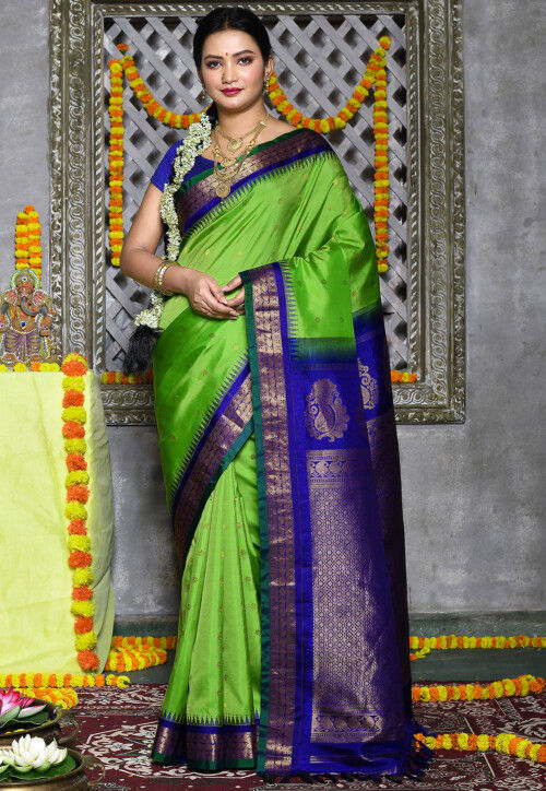 Handloom Pure Silk Gadwal Saree in Light Green