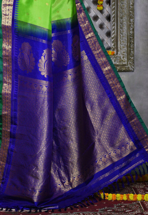 Handloom Pure Silk Gadwal Saree in Light Green