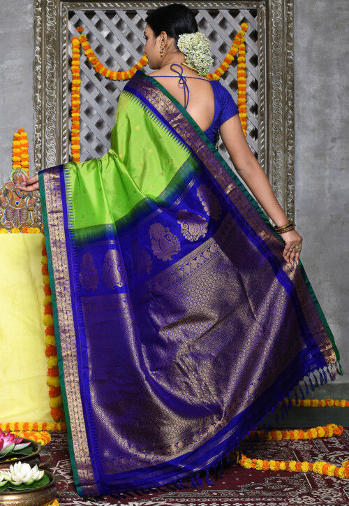 Handloom Pure Silk Gadwal Saree in Light Green