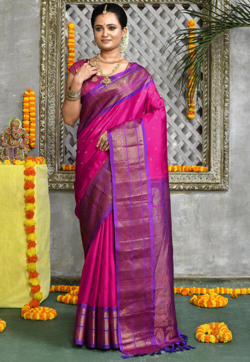 Handloom Pure Silk Gadwal Saree in Pink