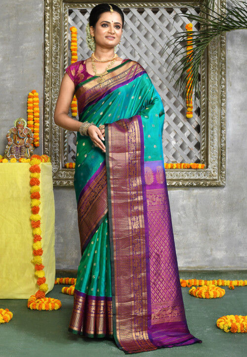 Buy Mustard Zari Woven Gadwal Silk Saree Online | Samyakk