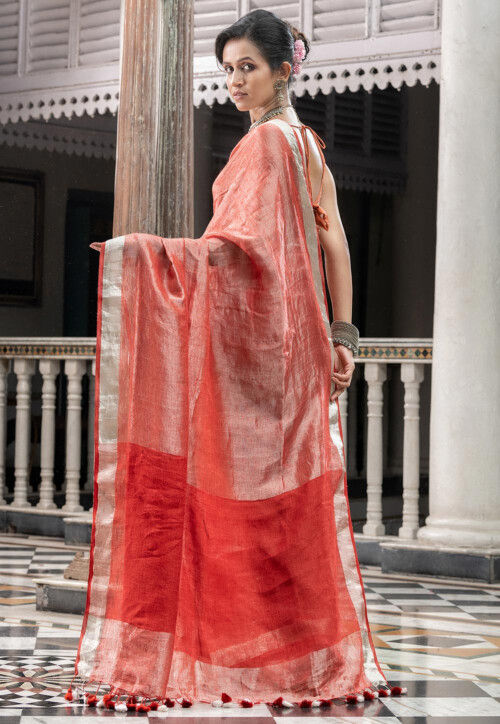 Handloom Tissue Saree in Peach