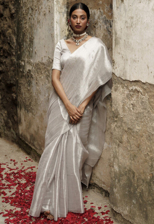 Off white tissue saree hot sale
