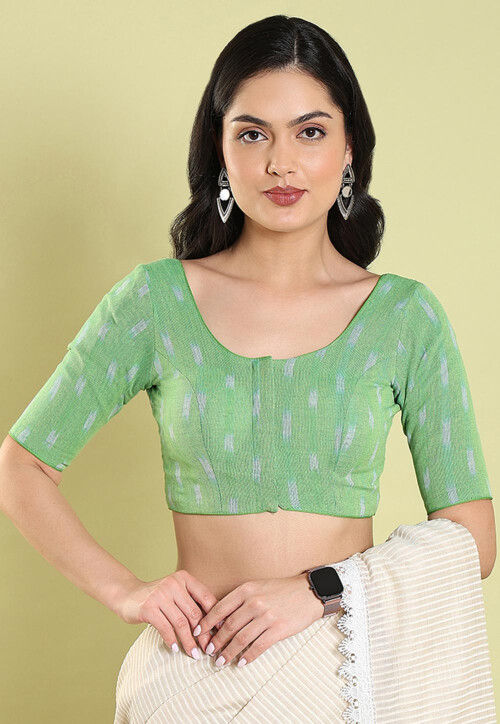 Buy Ikat Printed Cotton Blouse in Light Green Online UVC1487 Utsav Fashion
