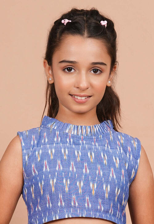 Ikat Printed Cotton Co-Ord Set in Light Blue