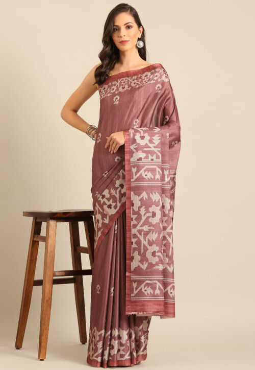 Ikat Printed Cotton Saree in Pink