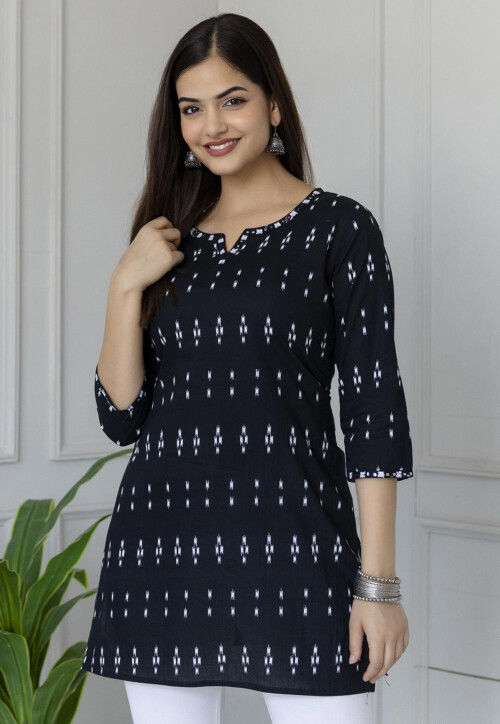 Buy Ikat Printed Pure Cotton Kurti in Black Online TUV743 Utsav Fashion