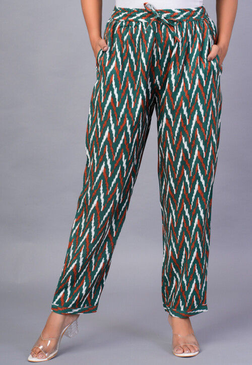Ikat Printed Rayon Pant in Green