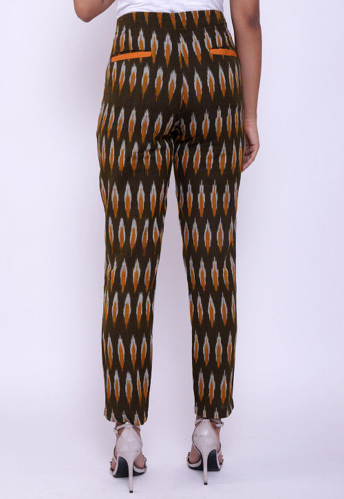 Ikat Woven Cotton Pant in Dark Brown