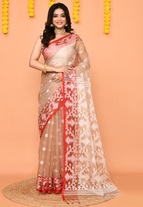 Jamdani Art Silk Saree in Beige