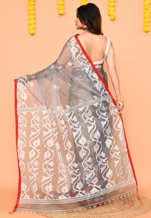 Jamdani Art Silk Saree in Grey
