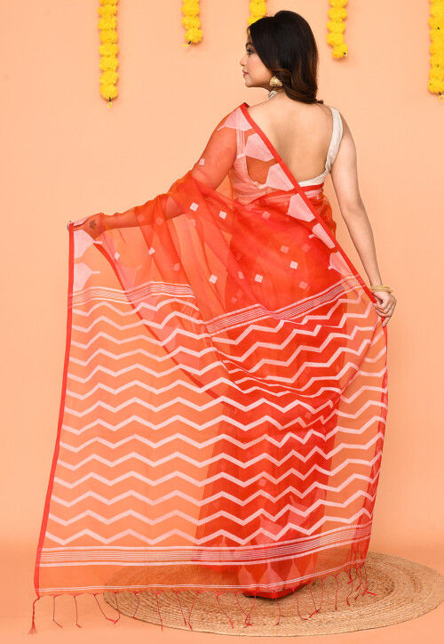 Jamdani Art Silk Saree in Orange